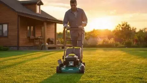 AI Video from prompt: A man changes a blade on a lawn mower. A man mow