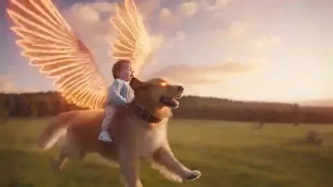 AI Video from prompt: Generate a baby riding a dog like a horse and ma