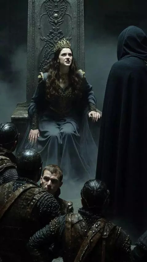 AI Video from prompt: A man in a black cloak says something, a woman s