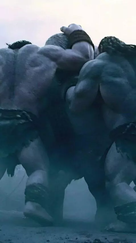 AI Video from prompt: Two giants fight each other, and one falls