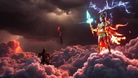 AI Video from prompt: Mahakal (Lord Shiva) standing on massive storm c