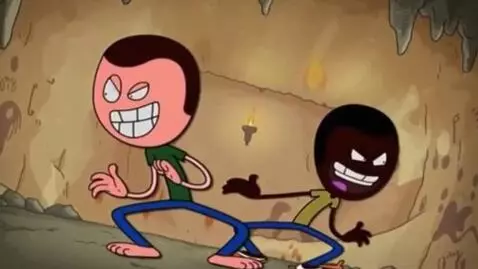 AI Video from prompt: The 2 men accidentally go Stone Age groove and t