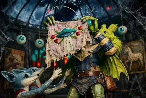 AI Video from prompt: The mantis holds the tapestry higher. The foxes 