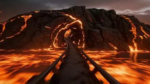 AI Video from prompt: POV of a roller coaster going through a lava spe