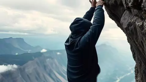 AI Video from prompt: The guy is hanging by holding onto the edge of t