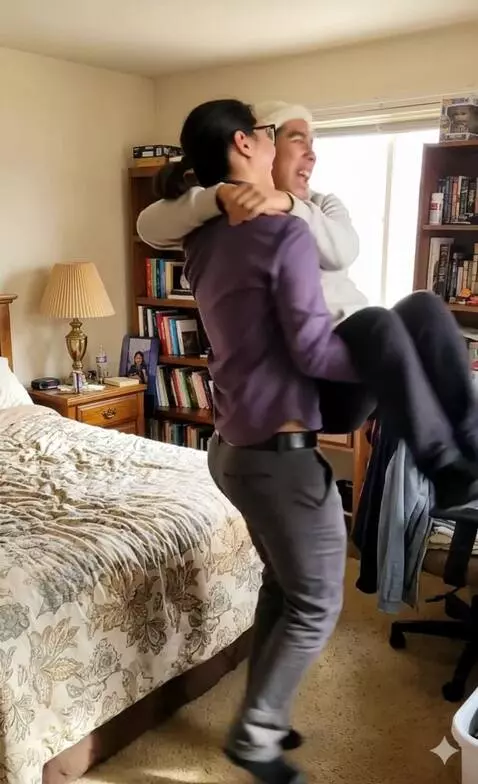 AI Video from prompt: The woman is spinning with the young man while c