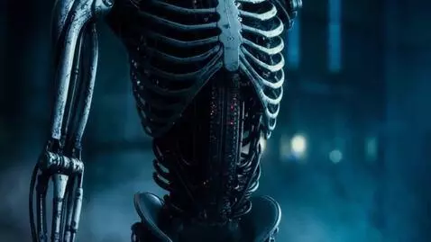 AI Video from prompt: First they show a cyborg guy, then they show his