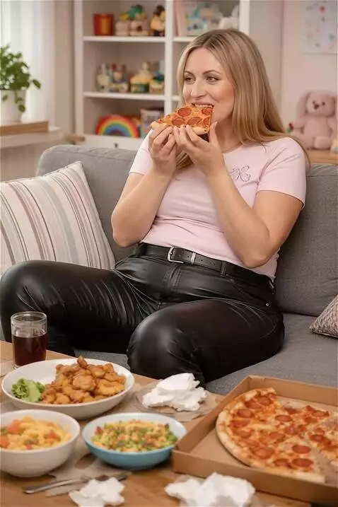 AI Video from prompt: Woman is bitting a huge piece of pizza
