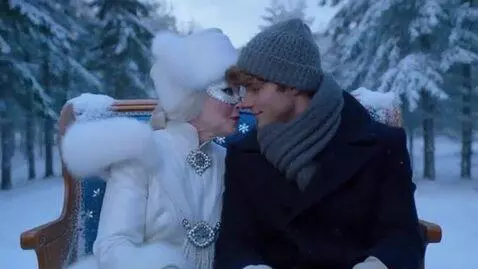 AI Video from prompt: An elderly eighty-year-old snow queen is wearing