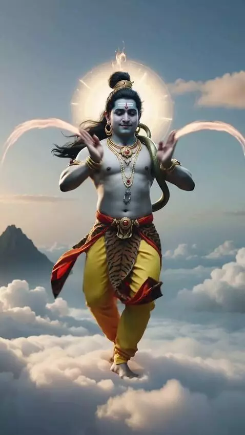 AI Video from prompt: Har har Mahadev is dancing on the clouds for 5 m