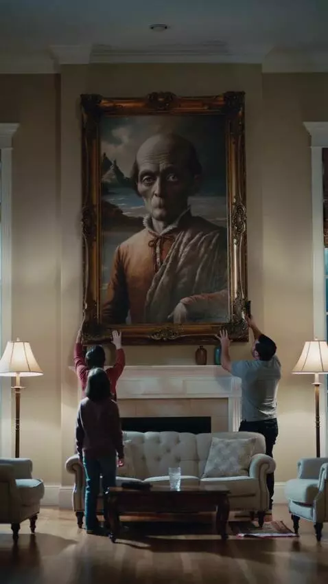 AI Video from prompt: A family inherits an old painting of a strange m