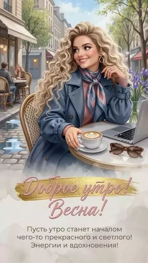 AI Video from prompt: She looks at the computer, smiles and lifts a mu