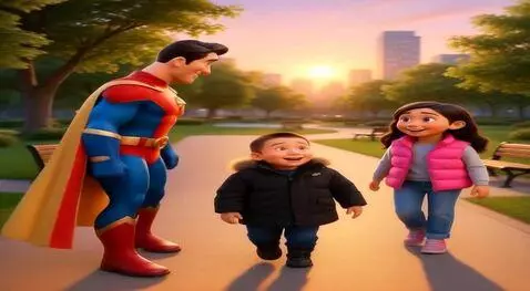 AI Video from prompt: in the park at sunset, a modern city. Children (