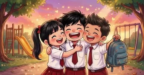 AI Video from prompt: Three diverse young children group hugging, best