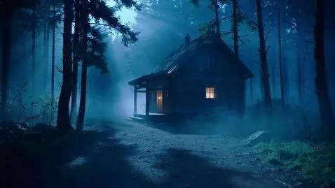 AI Video from prompt: Dark, foggy forest at night with a small isolate