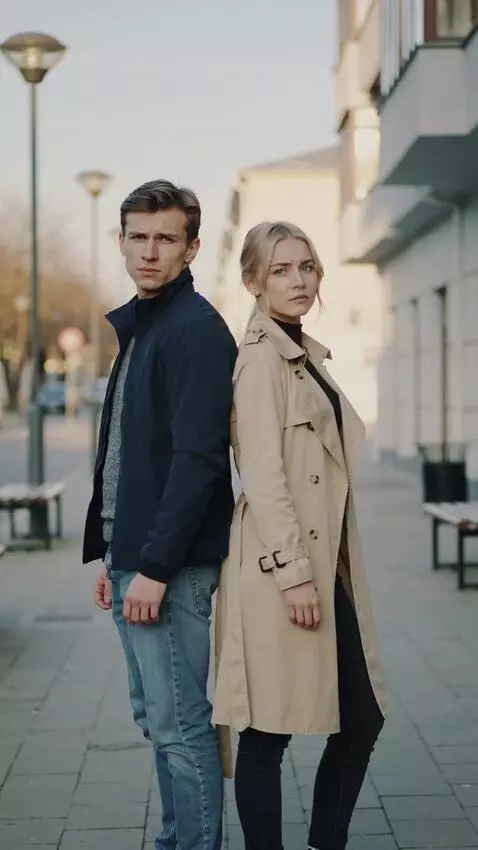AI Video from prompt: Wide shot, a young Slavic man and woman standing