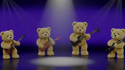 AI Video from prompt: Cinematic 3D background for concert stage, four 