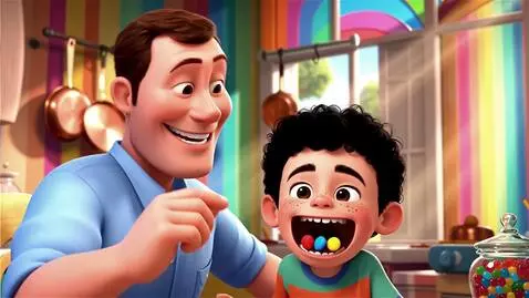 AI Video from prompt: The father asks the boy to open his mouth, the b