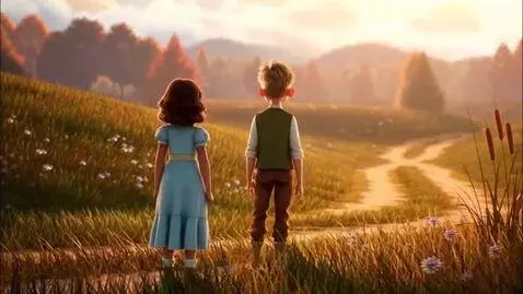 AI Video from prompt: animate soft wind blowing, grass moving, childre