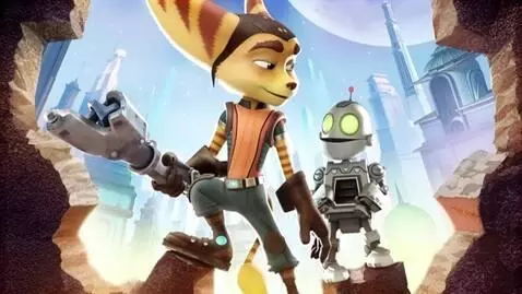AI Video from prompt: Lombax character Ratchet and robot Clank stand m