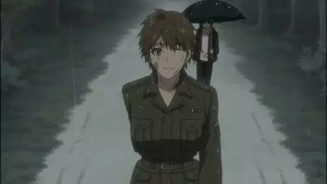 AI Video from prompt: Marusya is a military girl in anime style. She h