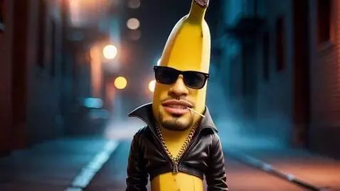 AI Video from prompt: A banana with a human face acting like a gangste