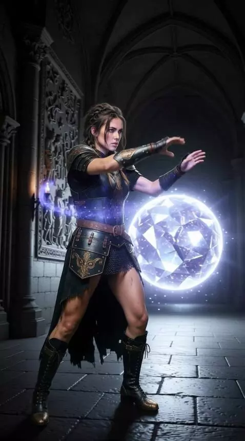 AI Video from prompt: A woman casts a spell.  **The camera circles aro