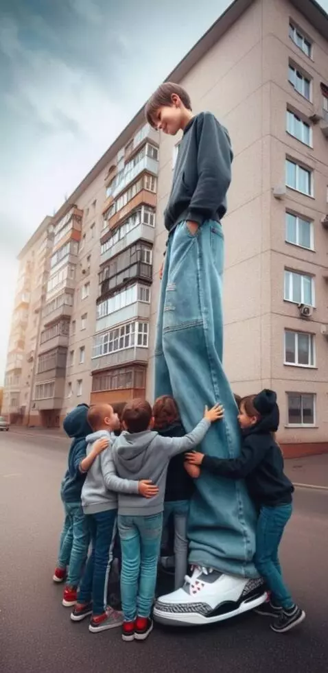 AI Video from prompt: Tallest boy walking very slowly on the street wi
