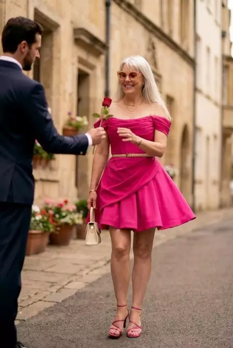 AI Video from prompt: A girl walks gracefully down a city street. An e