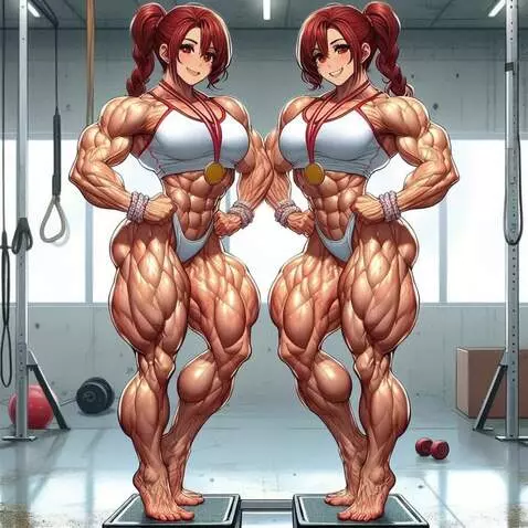 AI Video from prompt: Twin muscular gymnasts posing, confident express