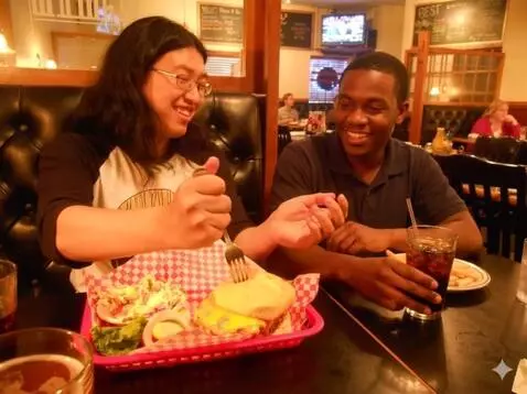 AI Video from prompt: make the guy on the left give food to the guy on