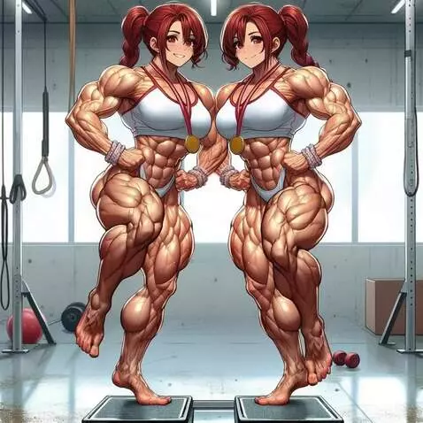 AI Video from prompt: Twin muscular gymnasts lifting one leg up high, 