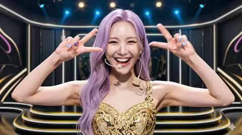 AI Video from prompt: pose: double V sign with giggle.