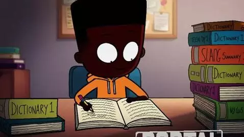 AI Video from prompt: Man makes his own dictionaries while he grows ol