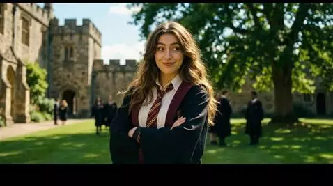 AI Video from prompt: The girl looks in the same direction, raises her