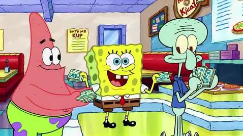AI Video from prompt: SpongeBob with some money, Squidward with some m