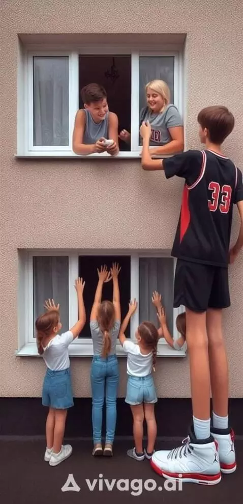 AI Video from prompt: The tallest boy takes the old woman from window 