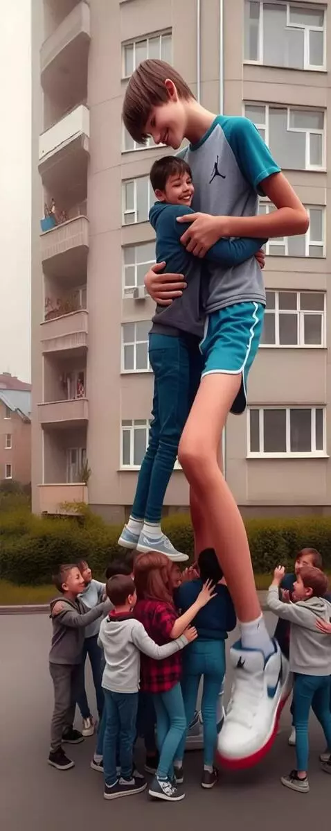 AI Video from prompt: The tallest boy slowly move with his sneakers an