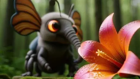 AI Video from prompt: drinks nectar from a tropical flower with its pr