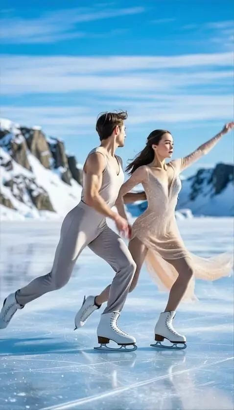 AI Video from prompt: Figure skaters perform an axel naturally and eff