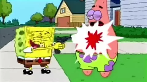 AI Video from prompt: Spongebob kills Patrick with a Gun. Spongebob Sa