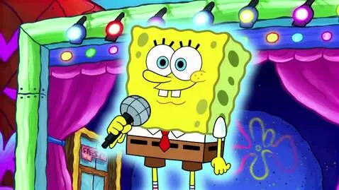 AI Video from prompt: SpongeBob holds a microphone and sings the theme