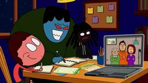 AI Video from prompt: 3 men do their own homework while they get their