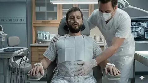 AI Video from prompt: The patient takes deep deep breaths, he moves sl
