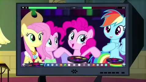 AI Video from prompt: Applejack, Fluttershy, Pinkie Pie, and Rainbow D