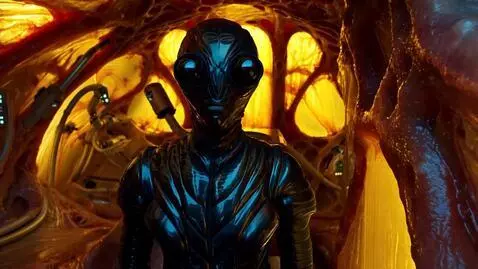 AI Video from prompt: Video of a man with black insect eyes and an ins