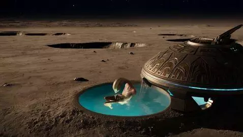 AI Video from prompt: Alien having a bath beside a space ship