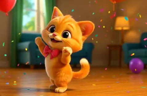 AI Video from prompt: A cute orange animated kitten with big sparkly e
