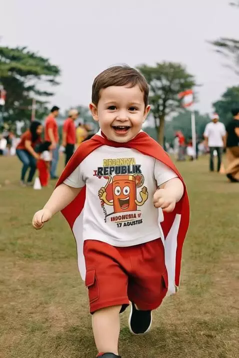 AI Video from prompt: A happy 3-year-old boy with fair skin and light 