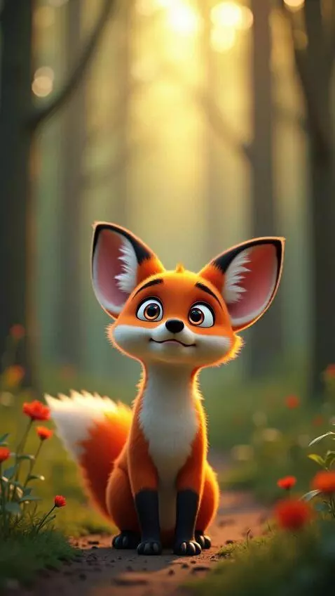 AI Video from prompt: A fox cub notices the light from a beehive in th